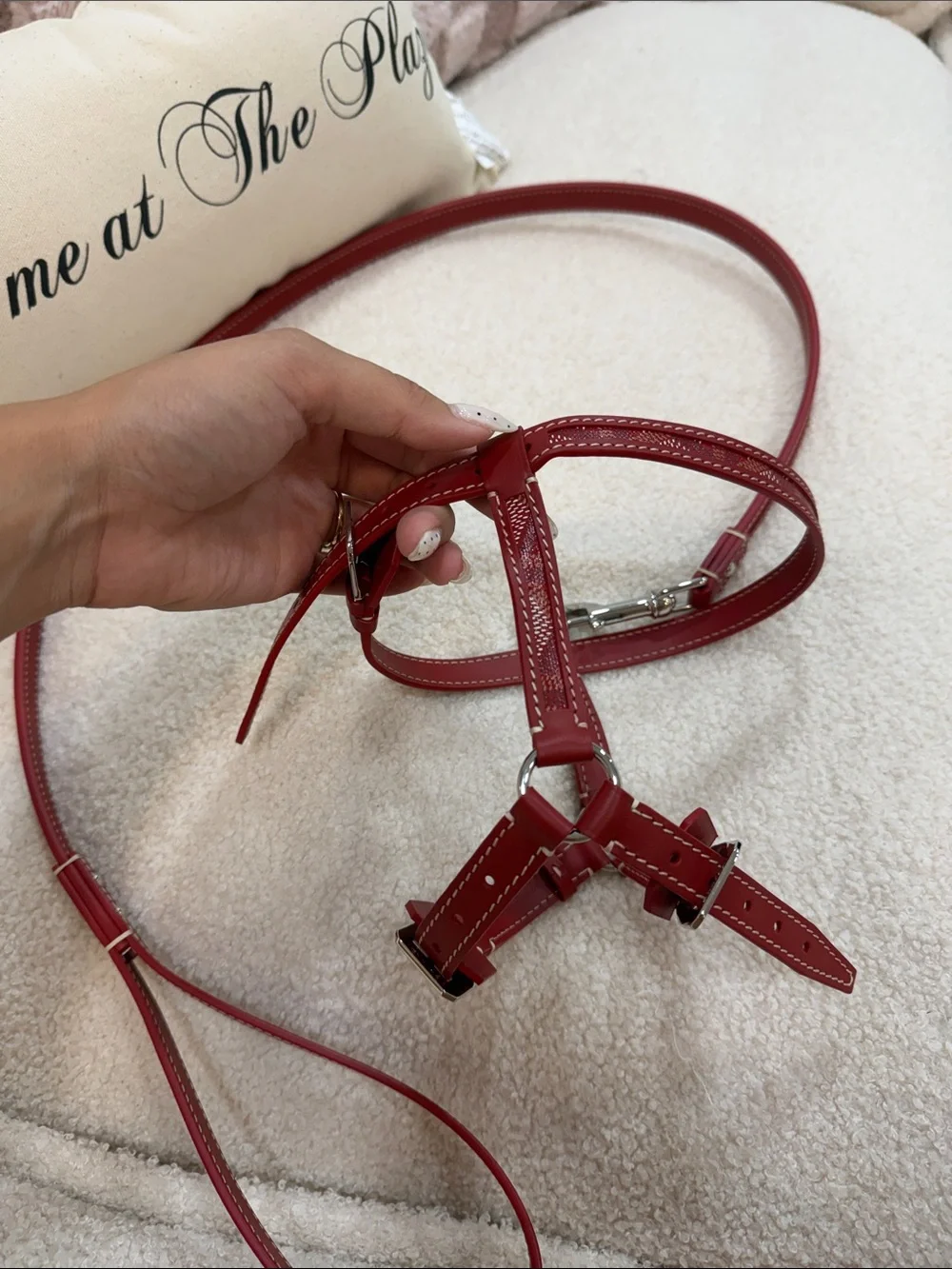 Goyard Red Leather Strap with White Stitching